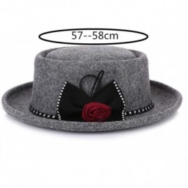 Fedoras Wool Flat Top Floral Bow Fedoras Hat for Women's Wide Brim Fedora Hat Lady Felt Retro Bowler Gambler Roll up Hat - CF...