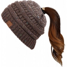 Skullies & Beanies Ribbed Confetti Knit Beanie Tail Hat for Adult Bundle Hair Tie (MB-33) - Brown Ombre - C718SG0O4AN $15.33