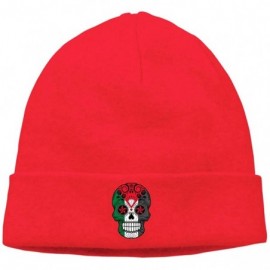 Skullies & Beanies Thick Knit Cap Mens Womens- Sugar Skull Roses Flag Palestine Beanie Hat - Red - CG18KZX7HYW $12.33