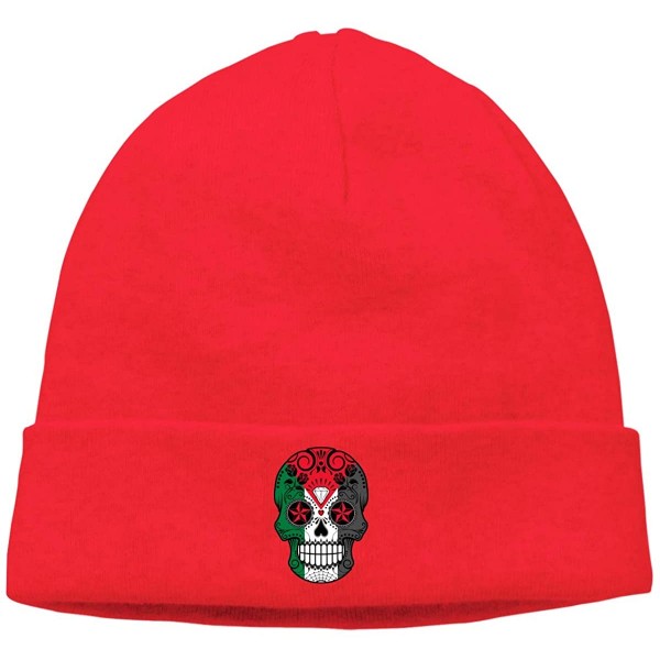 Skullies & Beanies Thick Knit Cap Mens Womens- Sugar Skull Roses Flag Palestine Beanie Hat - Red - CG18KZX7HYW $12.33