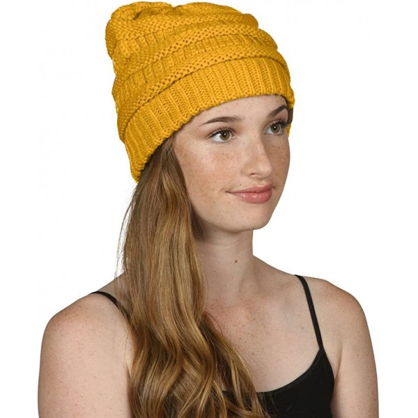 Skullies & Beanies Knit Soft Stretch Beanie Cap - Mustard - CY12OCG6KOD $13.18