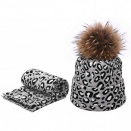 Skullies & Beanies Leopard Print Beanie Hat Scarf Set Winter Double Beanies Hats for Women Elasticity Warm Scarves Pompom Hat...