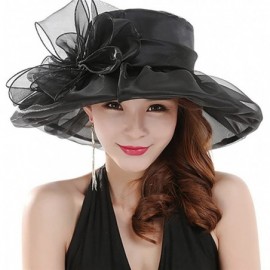 Sun Hats Women's Fashion Summer Church Kentucky Derby Cap British Tea Party Wedding Hat - Black - CF18DUDSGKE $11.85
