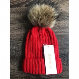 Skullies & Beanies Knit Hat for Womens Girls Fleece Winter Slouchy Beanie Hat with Real Raccon Fox Fur Pom Pom - Style02 Red ...