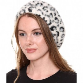 Berets Women's French Style Beret Hat Casual Leopard Zebra Print Fuzzy Faux Fur Cozy Warm Beret Beanie - Black/Beige - CM18Z2...