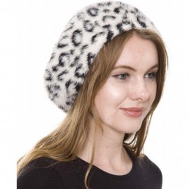 Berets Women's French Style Beret Hat Casual Leopard Zebra Print Fuzzy Faux Fur Cozy Warm Beret Beanie - Black/Beige - CM18Z2...