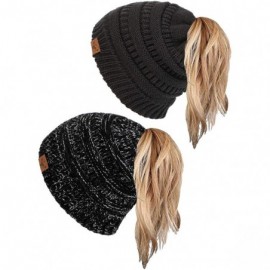 Skullies & Beanies Ponytail Messy Bun Beanie Tail Knit Hole Soft Stretch Cable Winter Hat for Women - CB18WADTZ2D $23.81