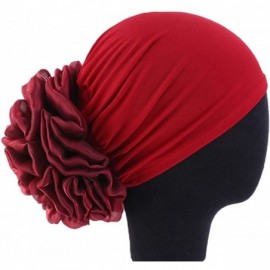 Skullies & Beanies 1Pack / 2Packs Women Flower Elastic Turban Beanie Head Wrap Chemo Cap Hat - 2pcs-black&wine Red - CS18OSKK...