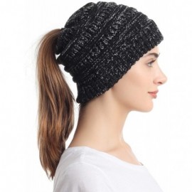 Skullies & Beanies Ponytail Messy Bun Beanie Tail Knit Hole Soft Stretch Cable Winter Hat for Women - CB18WADTZ2D $23.81