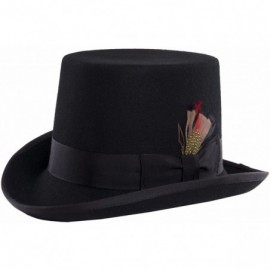 Fedoras Satin Lined Wool Top Hat with Grosgrain Ribbon and Removable Feather - Unisex- Men- Women - CU184ENI3Z2 $108.79