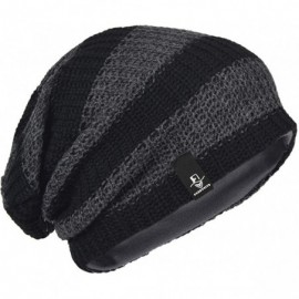 Skullies & Beanies Mens Slouchy Long Beanie Knit Cap for Summer Winter- Oversize - Dark Gray With Black - CP128L2C8KZ $13.47