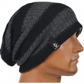 Skullies & Beanies Mens Slouchy Long Beanie Knit Cap for Summer Winter- Oversize - Dark Gray With Black - CP128L2C8KZ $13.47