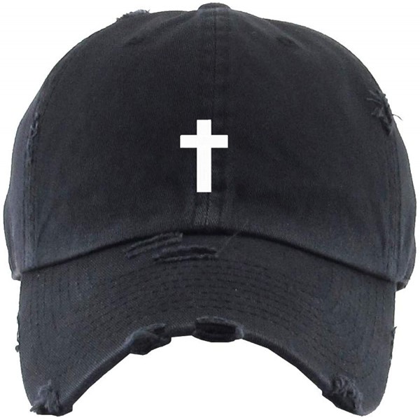 Baseball Caps Cross Vintage Baseball Cap Embroidered Cotton Adjustable Distressed Dad Hat - Brush Black - C418WGLM7NZ $13.29