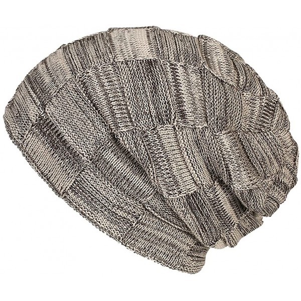 Skullies & Beanies Women Mens Winter Beanie Cabled Checker Pattern Knit Hat Strap Cap - Beige - CX18H2D2OIT $9.03