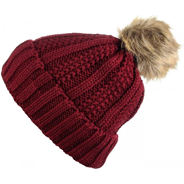 Women's Winter Pom Pom Beanie Ski Knitted Hat in Fall Winter - Red ...