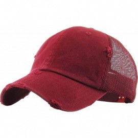 Baseball Caps Women's Adjustable Athletic Trucker Hat Mesh Baseball Cap Dad Hat - Solid Distressed - Burgundy - C918E7X8GUC $...