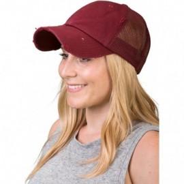 Baseball Caps Women's Adjustable Athletic Trucker Hat Mesh Baseball Cap Dad Hat - Solid Distressed - Burgundy - C918E7X8GUC $...