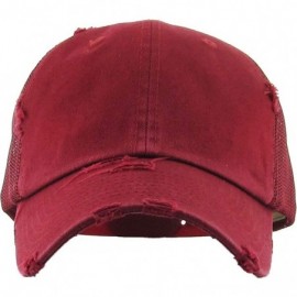 Baseball Caps Women's Adjustable Athletic Trucker Hat Mesh Baseball Cap Dad Hat - Solid Distressed - Burgundy - C918E7X8GUC $...