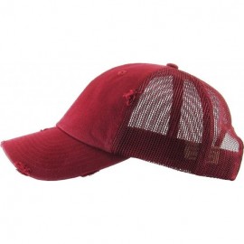 Baseball Caps Women's Adjustable Athletic Trucker Hat Mesh Baseball Cap Dad Hat - Solid Distressed - Burgundy - C918E7X8GUC $...