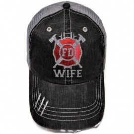 Baseball Caps Red/Silver Firefighter Wife Distressed Look Grey Trucker Cap Hat - CG18GUWH5R6 $45.70