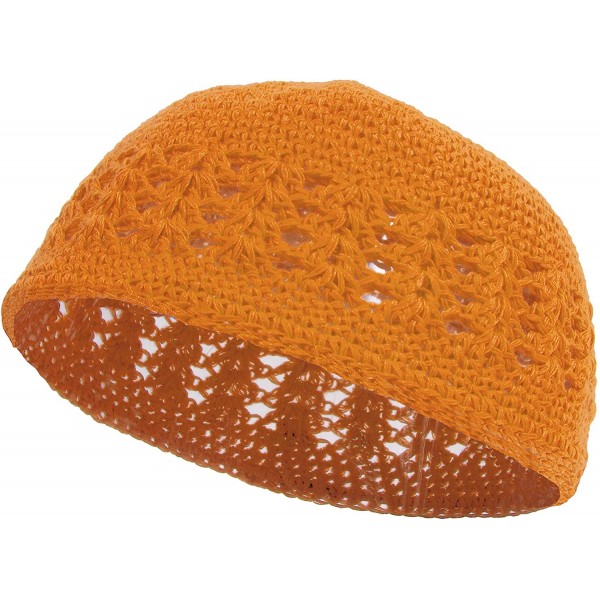 Skullies & Beanies Knitted Head Beanie Hand Crocheted - Orange - CJ12NA9J398 $9.44