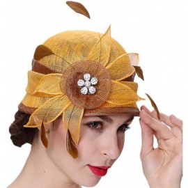 Bucket Hats Flower Fascinator Hat for Women Wedding Hats Fascinators Tea Party Feather Cocktail Headwear - Yellow - CT12FZDIP...