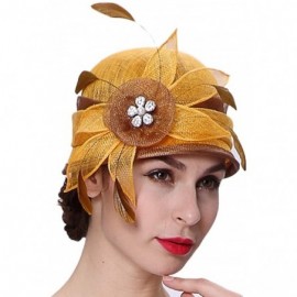 Bucket Hats Flower Fascinator Hat for Women Wedding Hats Fascinators Tea Party Feather Cocktail Headwear - Yellow - CT12FZDIP...