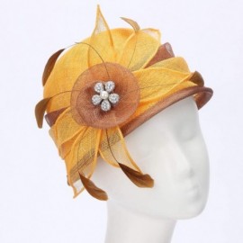 Bucket Hats Flower Fascinator Hat for Women Wedding Hats Fascinators Tea Party Feather Cocktail Headwear - Yellow - CT12FZDIP...