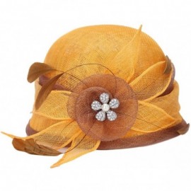 Bucket Hats Flower Fascinator Hat for Women Wedding Hats Fascinators Tea Party Feather Cocktail Headwear - Yellow - CT12FZDIP...