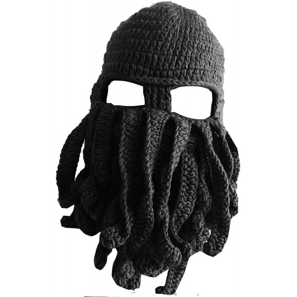 Skullies & Beanies Knit Beard Octopus Hat Mask Beanies Handmade Funny Party Caps with Wig Hair Winter - Octopus - Black ( Adu...