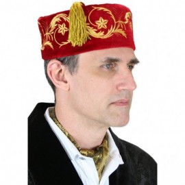 Newsboy Caps Men's Deluxe Velvet Embroidered Smoking Cap - Red - CY12080599Z $32.51