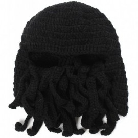 Skullies & Beanies Knit Beard Octopus Hat Mask Beanies Handmade Funny Party Caps with Wig Hair Winter - Octopus - Black ( Adu...