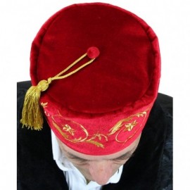 Newsboy Caps Men's Deluxe Velvet Embroidered Smoking Cap - Red - CY12080599Z $32.51