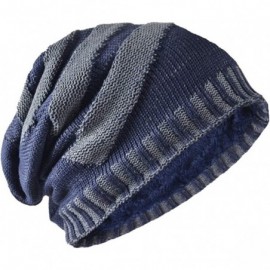 Skullies & Beanies Men Slouchy Knit Beanie Winter Hat with Fleece Thick Scarf Sets - Navy Blue - C118KM55LZC $12.45