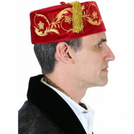 Newsboy Caps Men's Deluxe Velvet Embroidered Smoking Cap - Red - CY12080599Z $32.51