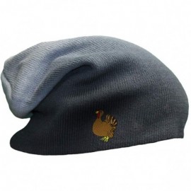 Skullies & Beanies Custom Slouchy Beanie Thanksgiving Turkey Embroidery Cotton - Navy - CI18A560XTG $17.53