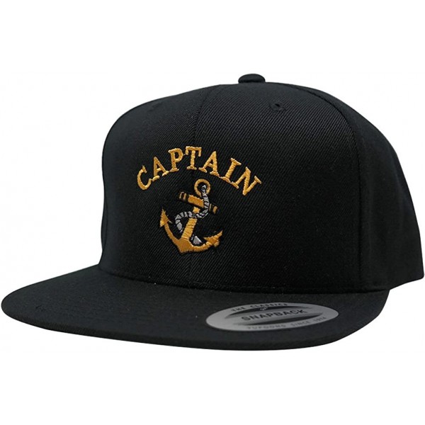 Baseball Caps Flexfit Captain with Ships Anchor Embroidered Flat Bill Snapback Cap - Black - C412BPNVMVX $29.49