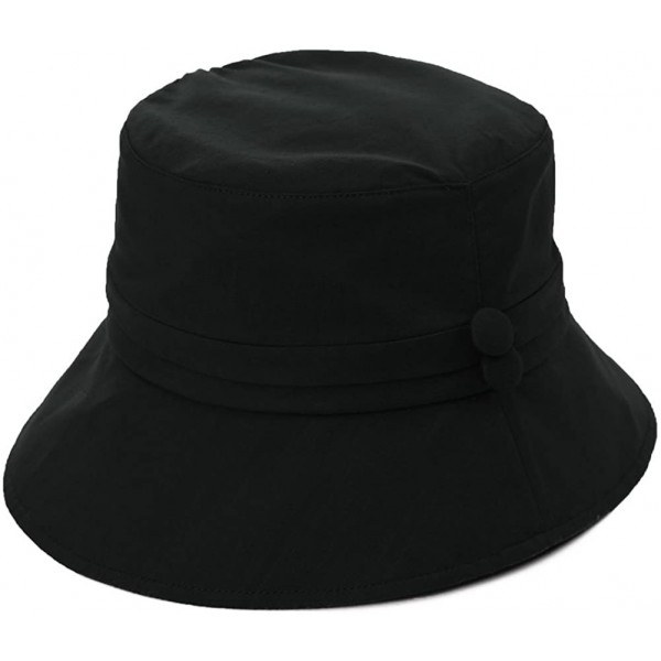 Bucket Hats Bucket Cord Sun Summer Beach Hat Wide Brim for Women Foldable UPF 50+ - 89024_black - CD17YX8CM26 $40.59