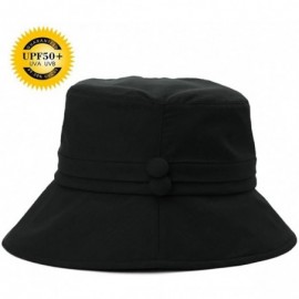 Bucket Hats Bucket Cord Sun Summer Beach Hat Wide Brim for Women Foldable UPF 50+ - 89024_black - CD17YX8CM26 $40.59