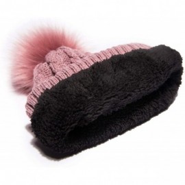 Skullies & Beanies Womens Winter Knit Slouchy Beanie Hat Warm Skull Ski Cap Faux Fur Pompom Hats for Women - Pink - CI18ZUX2S...