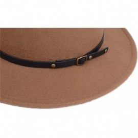Fedoras Women Lady Vintage Retro Wide Brim Wool Fedora Hat Panama Cap with Belt Buckle - Khaki - CS18A72O8IZ $16.12