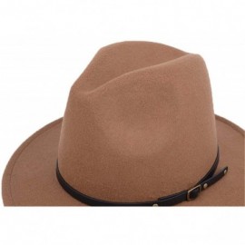 Fedoras Women Lady Vintage Retro Wide Brim Wool Fedora Hat Panama Cap with Belt Buckle - Khaki - CS18A72O8IZ $16.12