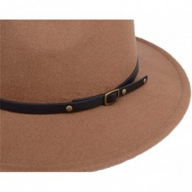 Fedoras Women Lady Vintage Retro Wide Brim Wool Fedora Hat Panama Cap with Belt Buckle - Khaki - CS18A72O8IZ $16.12