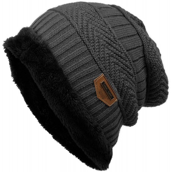 Skullies & Beanies Women Men Fashion Fleece Contrast Color Beanie Knitted Warm Winter Hats & Caps - Dark Gray - CZ18Z59RK7X $...