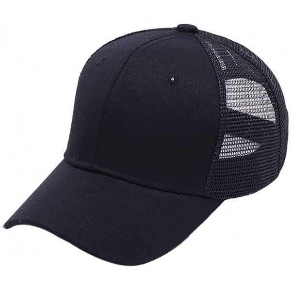 Baseball Caps Ponycap Messy High Bun Ponytail Adjustable Mesh Trucker Baseball Cap Hat for Women - Black - CW18M09TLGZ $9.50