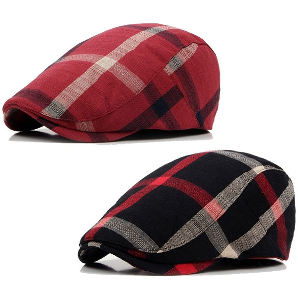 Newsboy Caps Mens Adjustable Plaid Ivy Newsboy Cabbie Gatsby Golf Beret Flat Hat Cap - 498-honghei - C7187K3E599 $17.99