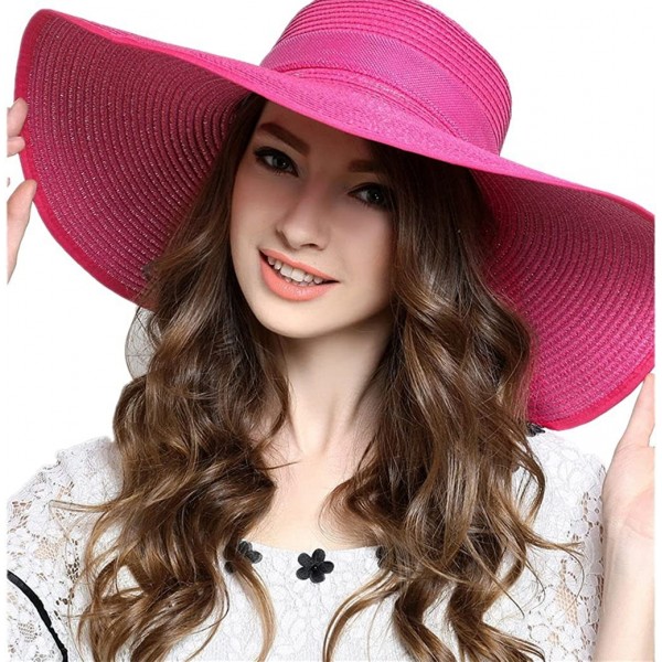 Sun Hats Women's Foldable Bowknot Straw Hat Large Wide Brim Summer Beach Sun Hat - Purple - CF12GRTSVRN $30.72