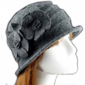 Bucket Hats Flower 100% Wool Dome Bucket Hat Winter Cloche Hat Fedoras Derby Hat - B-grey - CE18HDY7IND $16.11
