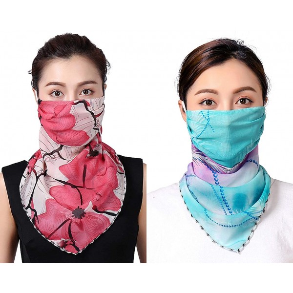 Balaclavas 2 Pack Women's Colorful Sun Proof Chiffon Face Cover Bandana Outdoor UV Protection Neck Gaiter - Assorted 11 - CV1...