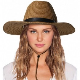 Sun Hats Womens Sun Hat with Wind Lanyard UPF Beach Packable Summer Cowboy Sun Straw Hats for Women Men - 001_khaki - C8194XD...